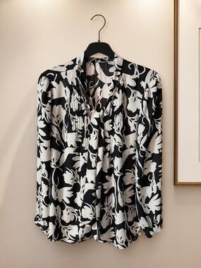 J. Crew Black and White Floral Button-Down Blouse